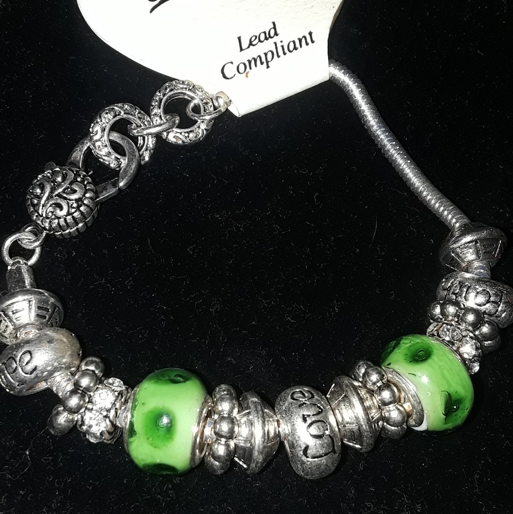 True Green and Silver Charm Bracelet